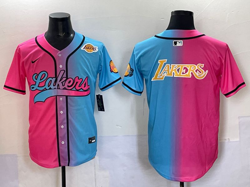 Men 2025 Los Angeles Lakers Blank Blue pink Nike Joint Name NBA Jersey style 11